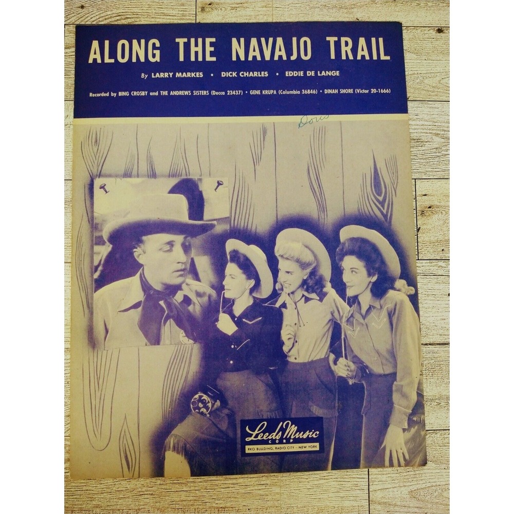 1945 Along Navajo Trail Vintage Sheet Music Bing Crosby Andrews Sisters Cowboy